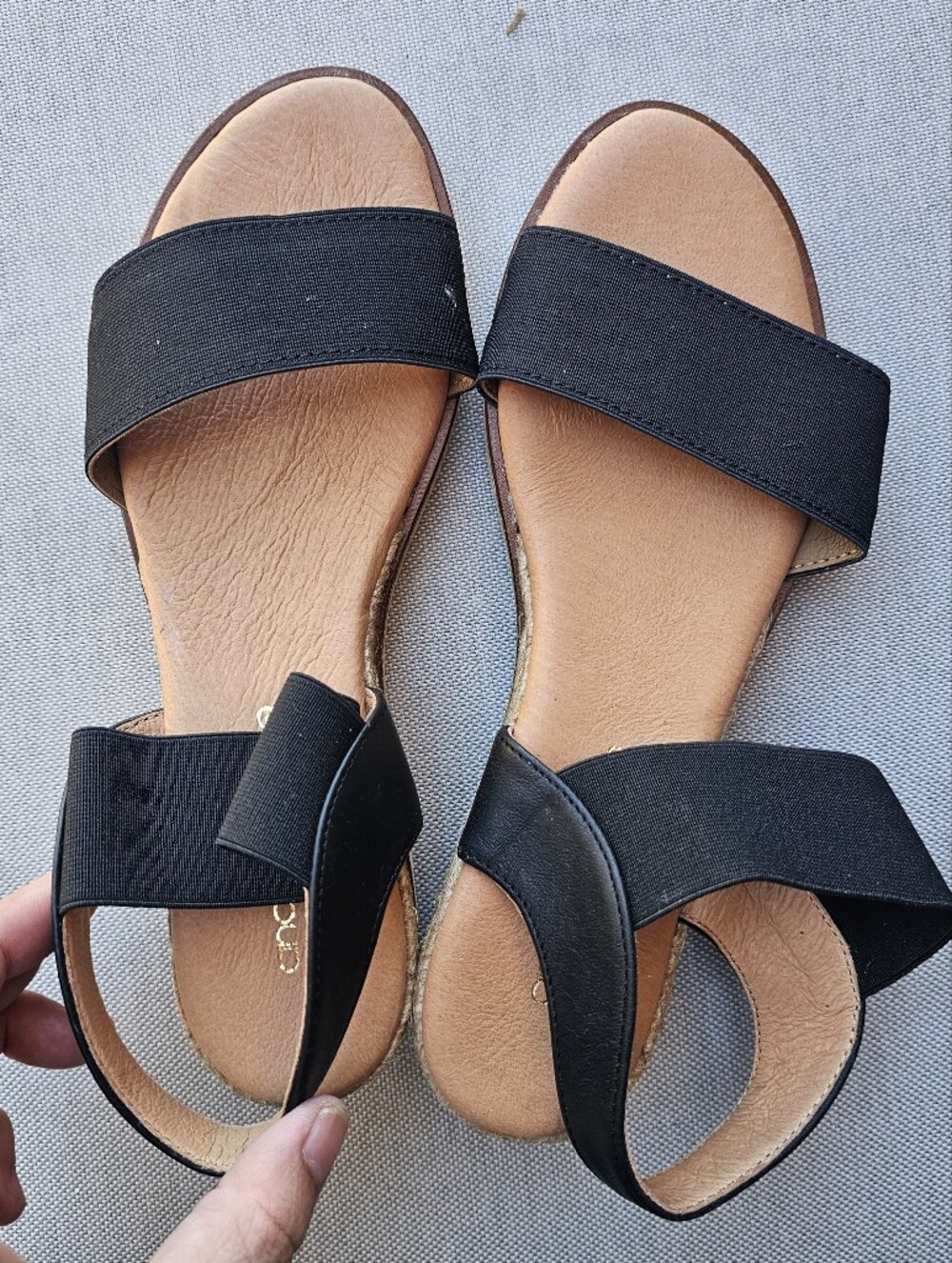 Andre Assous Black Elastic Slingback Wedge Sandals Made in Spain Size 38